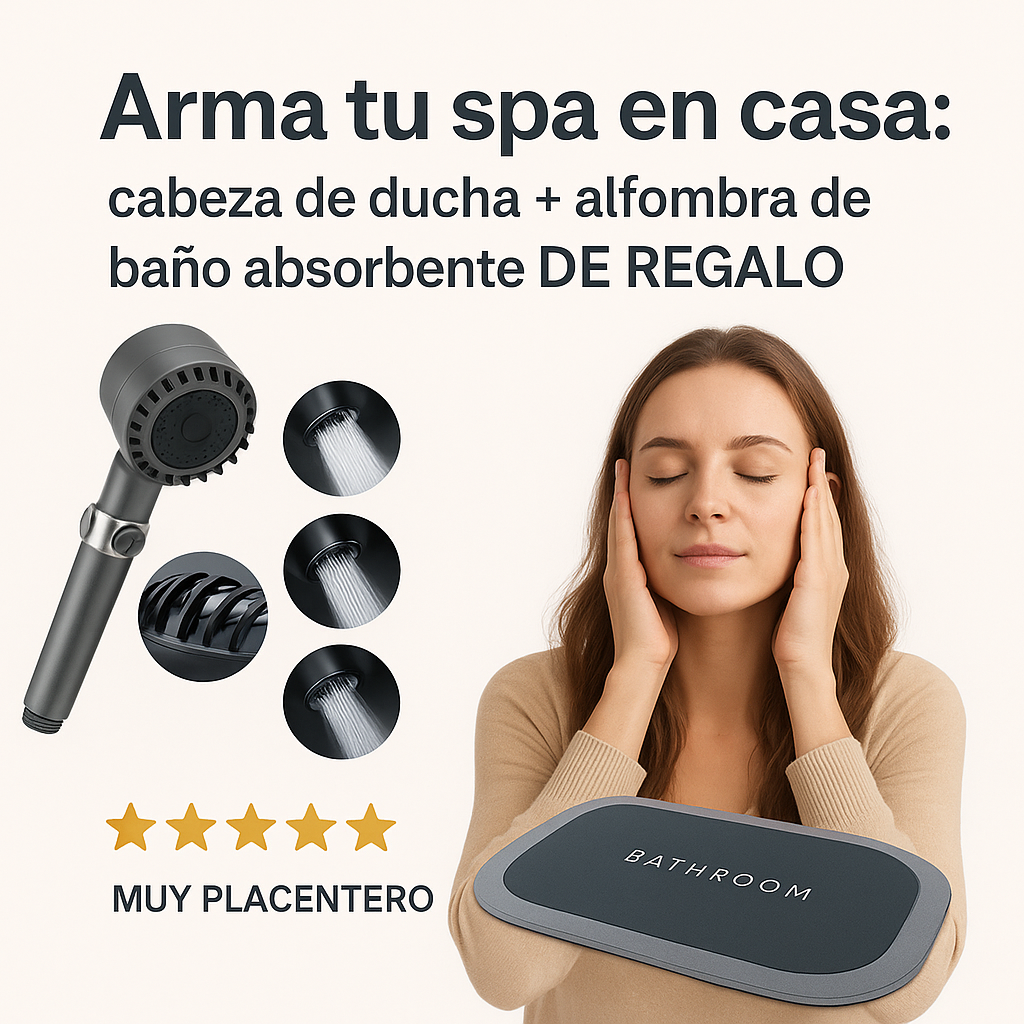 Cabezal Ducha + de regalo Alfombra Absorbente, Convierte tu baño en un spa todos los días
