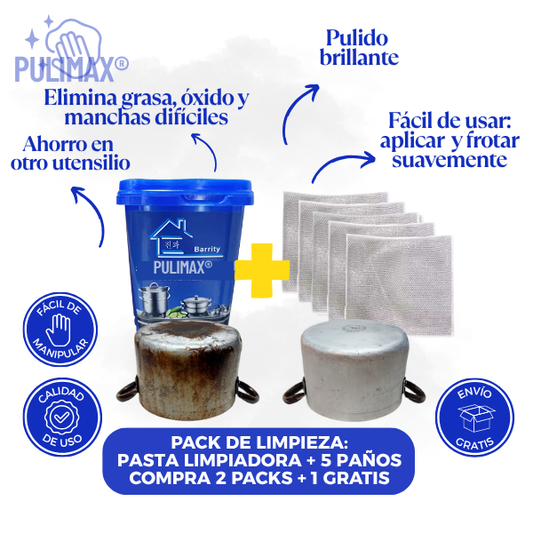 Pack pasta de limpieza + 5 paños multiuso, elimina manchas difíciles