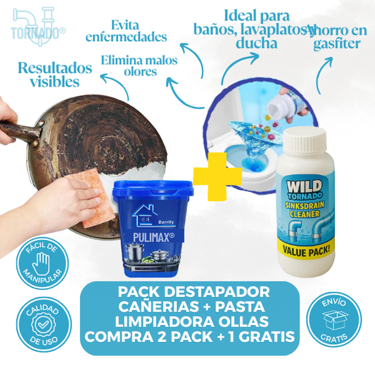 PACK Pasta Limpiadora + Destapador de cañerías - Limpia el óxido de tus utensilios y malos olores